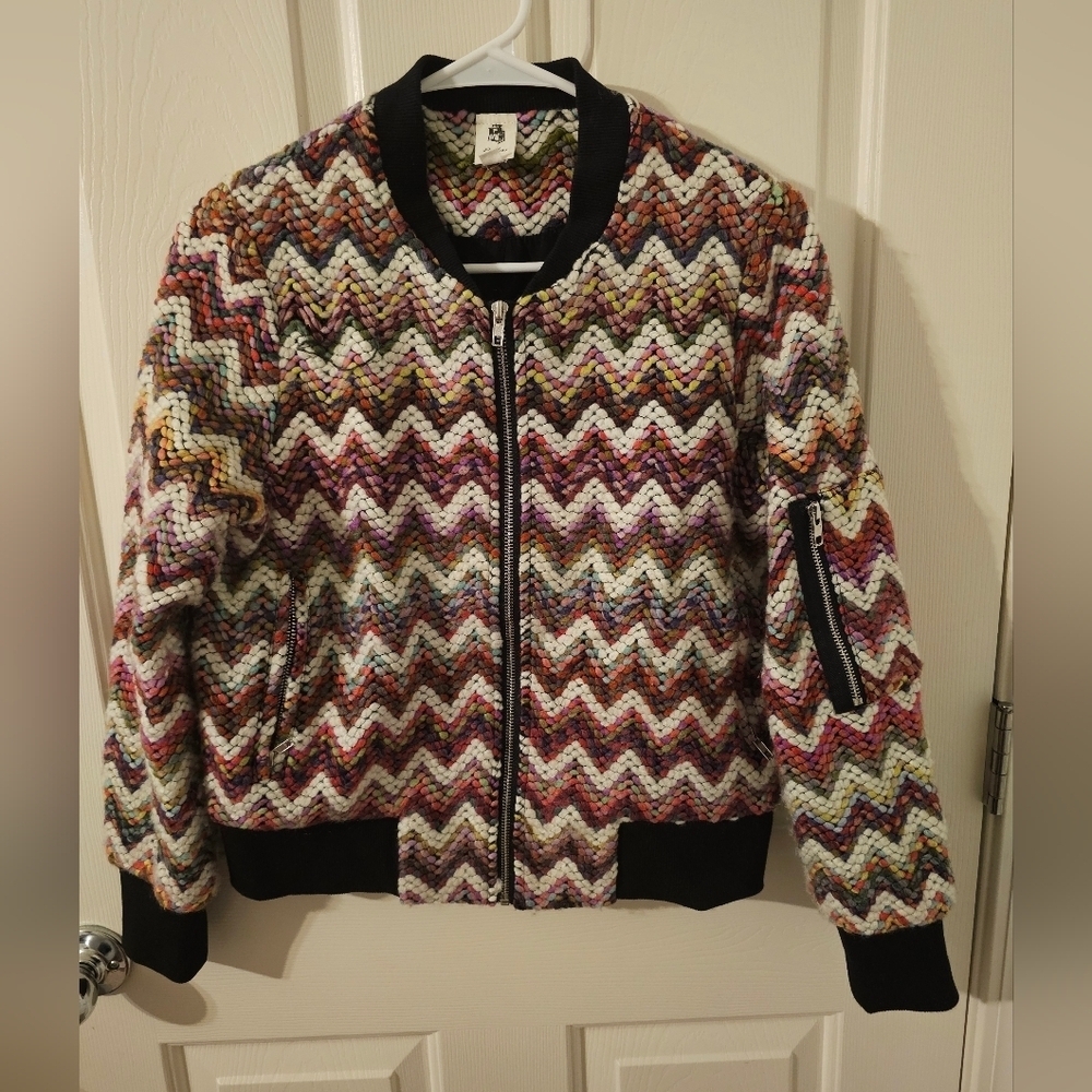 Anthropologie Flawless Tweed Knit Multi Zip Crop Jacket Size S
